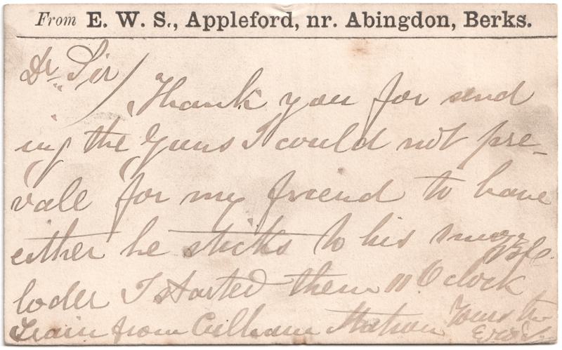 The reverse of an old postcard. The postcard is of Abingdon: n/a
