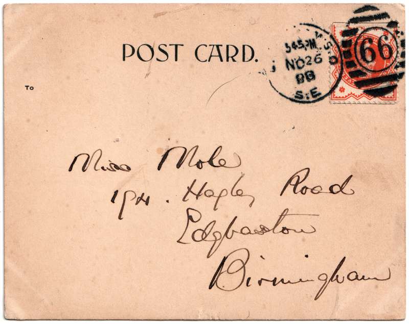 The reverse of an old postcard. The postcard is of Abingdon: Other local interest