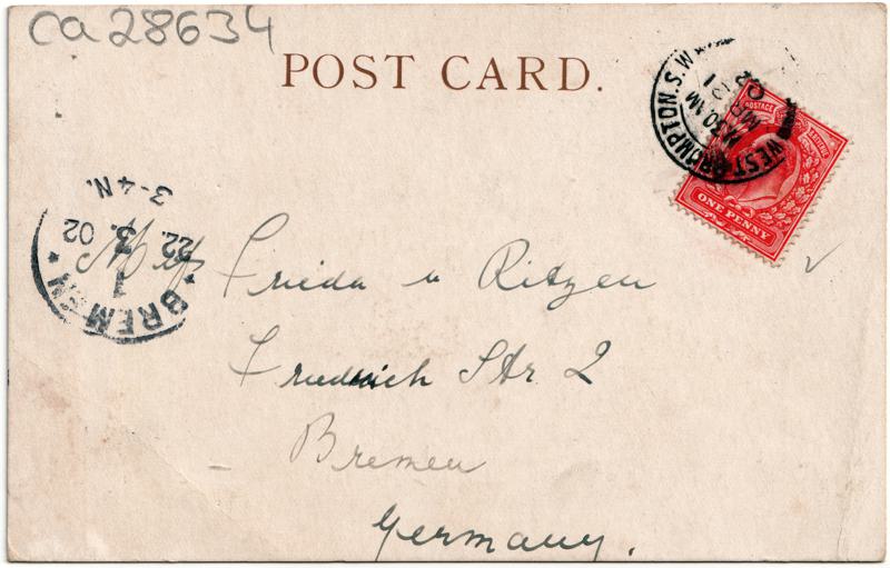 The reverse of an old postcard. The postcard is of Abingdon: River Thames