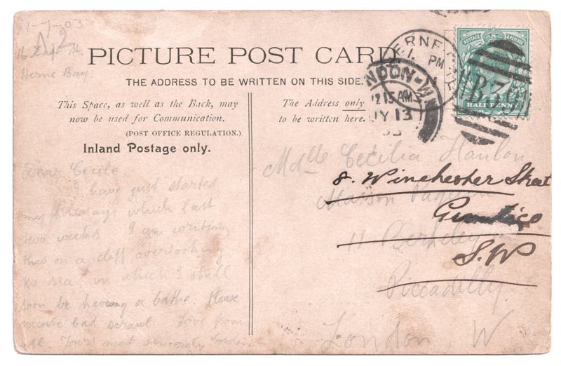 The reverse of an old postcard. The postcard is of Abingdon: River Thames