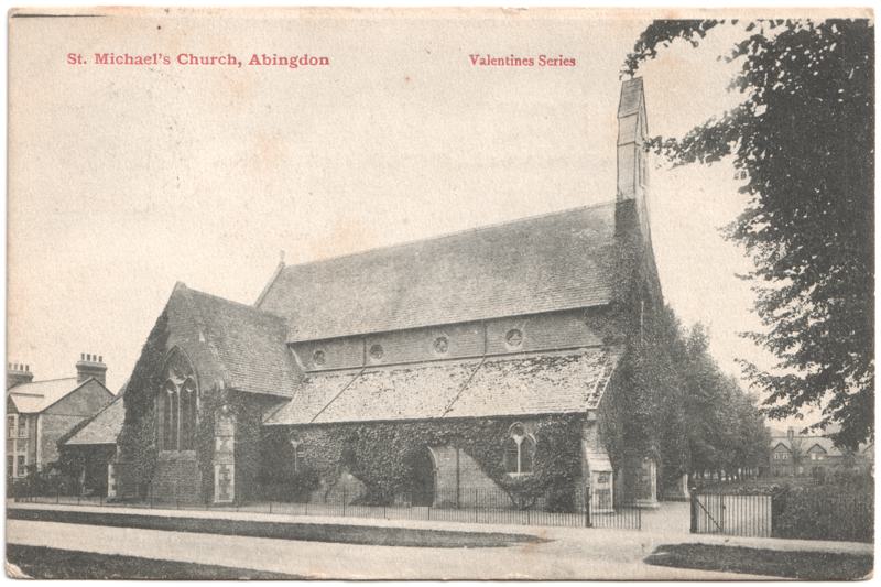 The front of an old postcard. The postcard is of Abingdon: Albert Park and Abingdon School