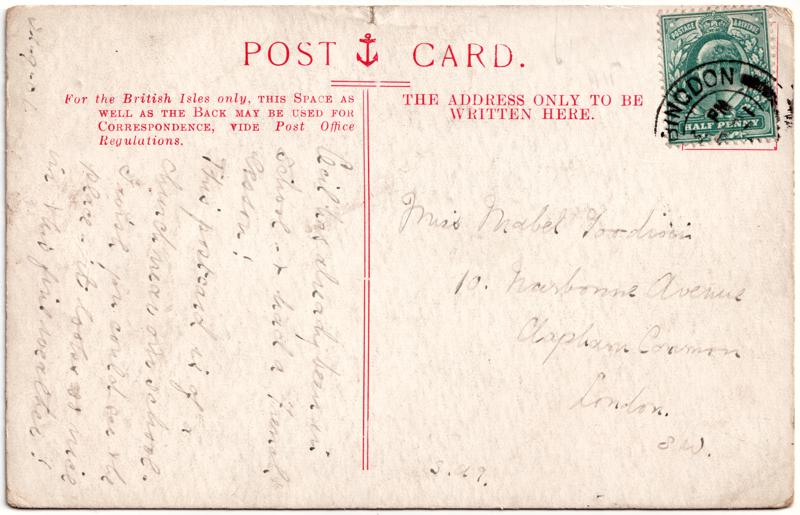 The reverse of an old postcard. The postcard is of Abingdon: Abbey Gateway