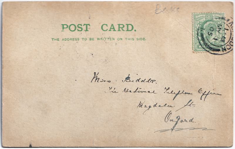 The reverse of an old postcard. The postcard is of Abingdon: The Bridge