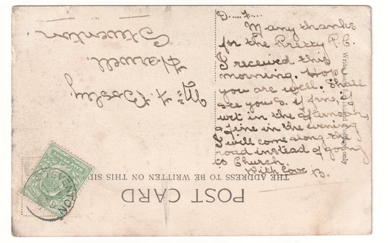 The reverse of an old postcard. The postcard is of Abingdon: River Thames