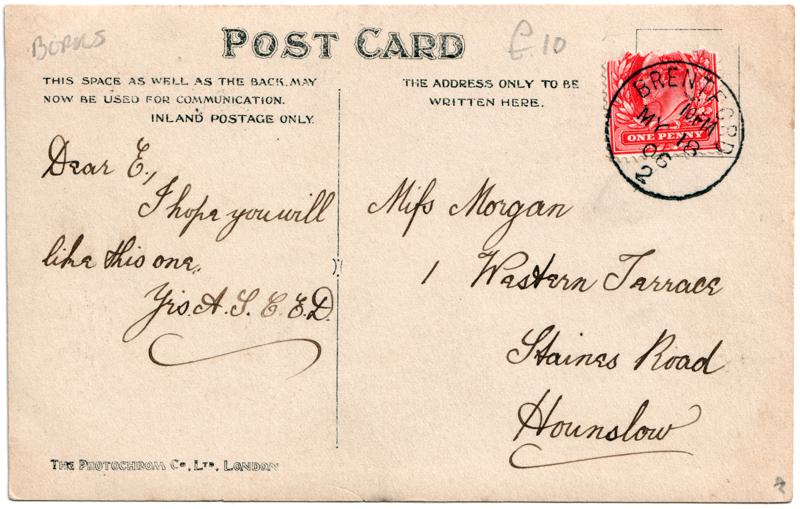 The reverse of an old postcard. The postcard is of Abingdon: The Bridge