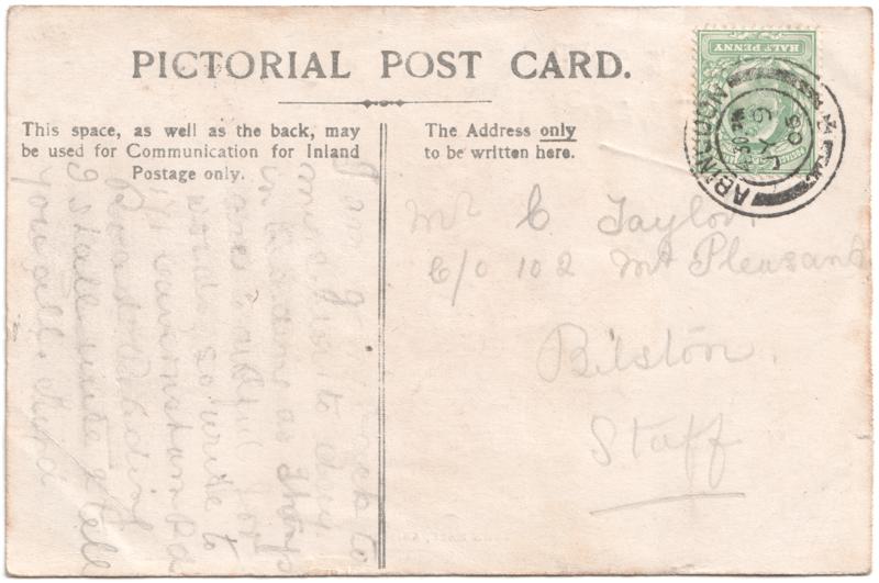 The reverse of an old postcard. The postcard is of Abingdon: Marketplace