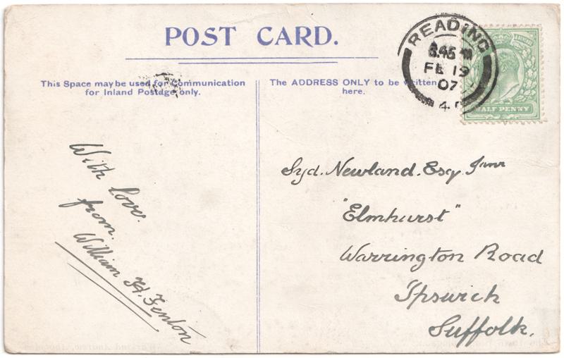 The reverse of an old postcard. The postcard is of Abingdon: Marketplace