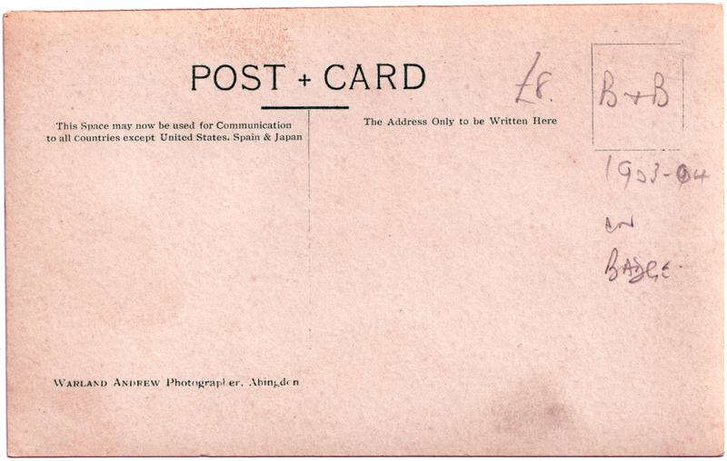 The reverse of an old postcard. The postcard is of Abingdon: Other local interest