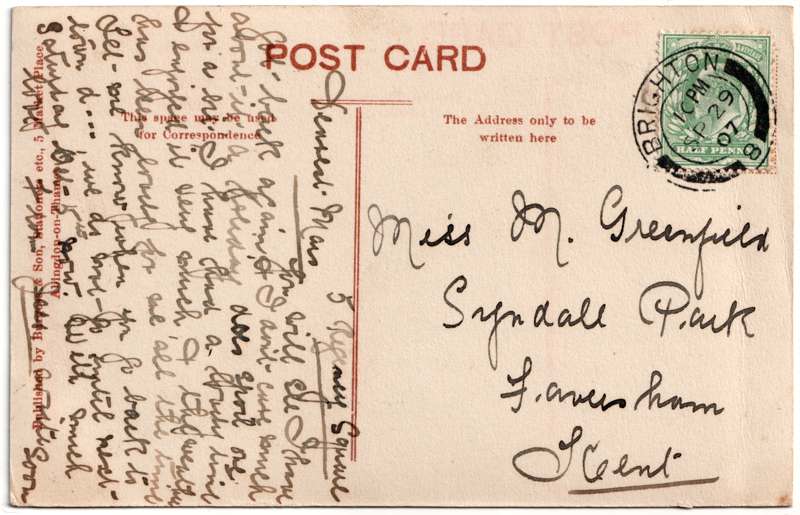 The reverse of an old postcard. The postcard is of Abingdon: St. Helen's Church and the Almshouses