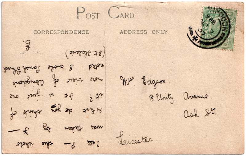 The reverse of an old postcard. The postcard is of Abingdon: St. Helen's Wharf