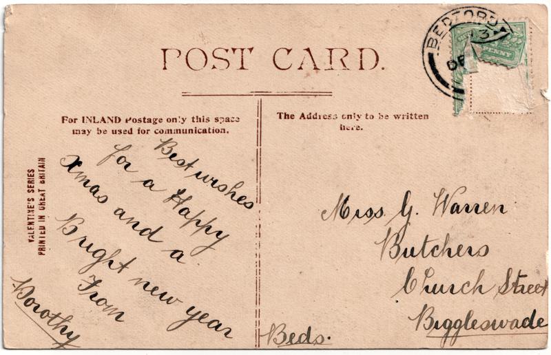 The reverse of an old postcard. The postcard is of Abingdon: River Thames