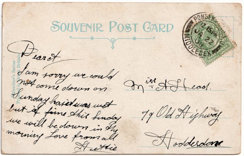 The reverse of an old postcard. The postcard is of Abingdon: Marketplace