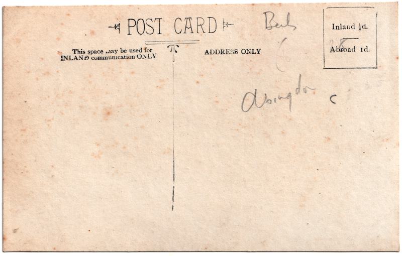 The reverse of an old postcard. The postcard is of Abingdon: Town Centre Streets