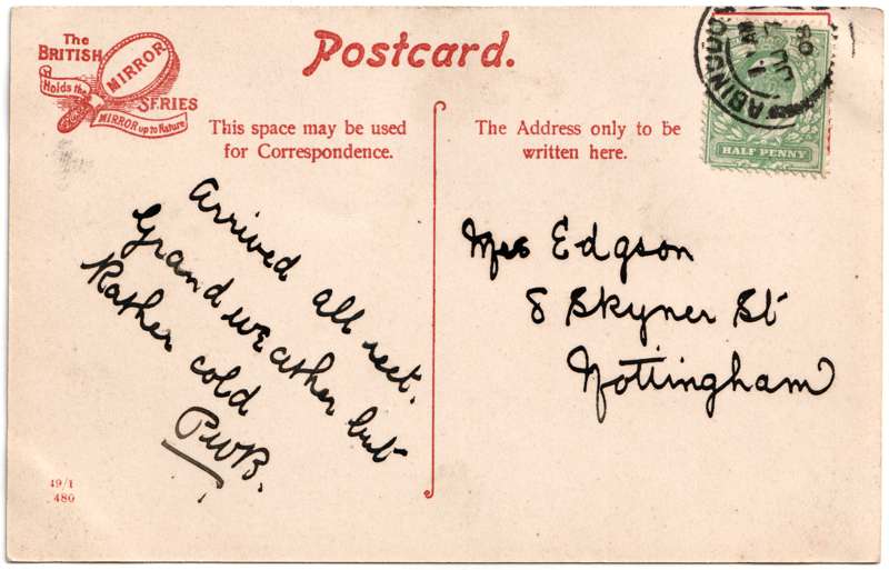 The reverse of an old postcard. The postcard is of Abingdon: Town Centre Streets