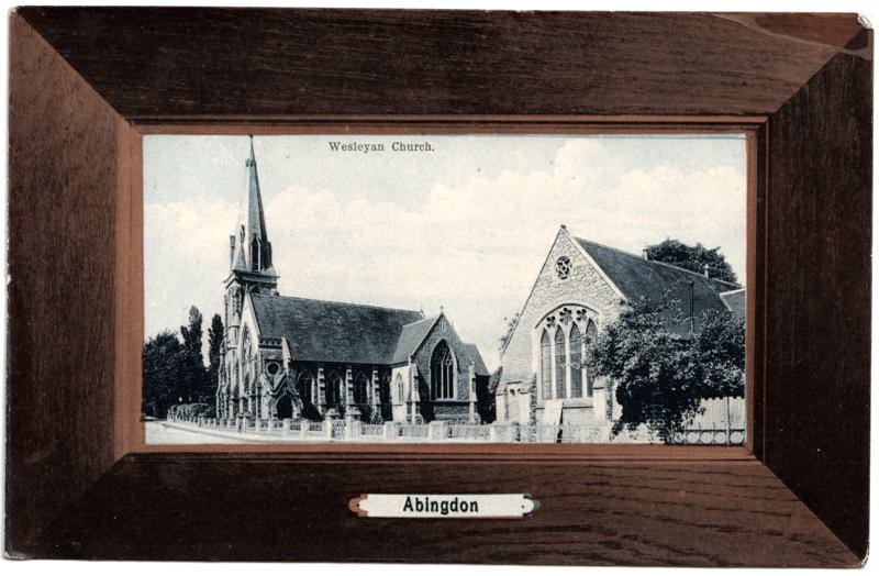 The front of an old postcard. The postcard is of Abingdon: Other Streets