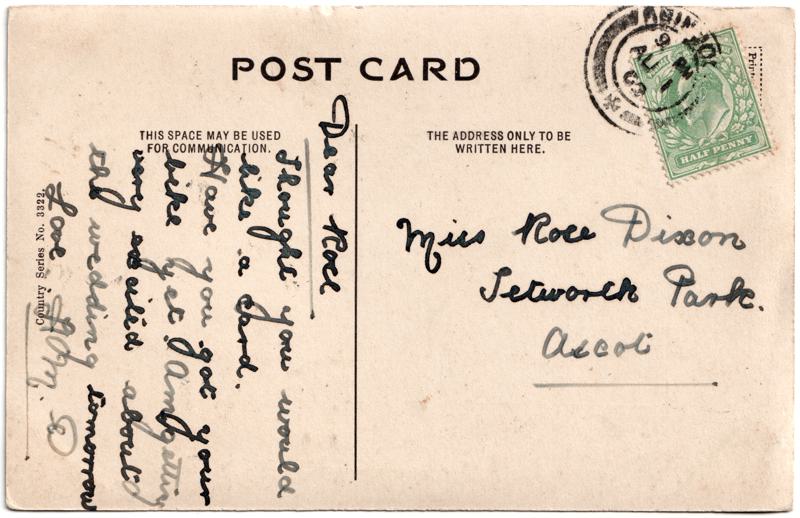 The reverse of an old postcard. The postcard is of Abingdon: Other Streets