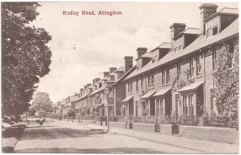 The front of an old postcard. The postcard is of Abingdon: Other Streets