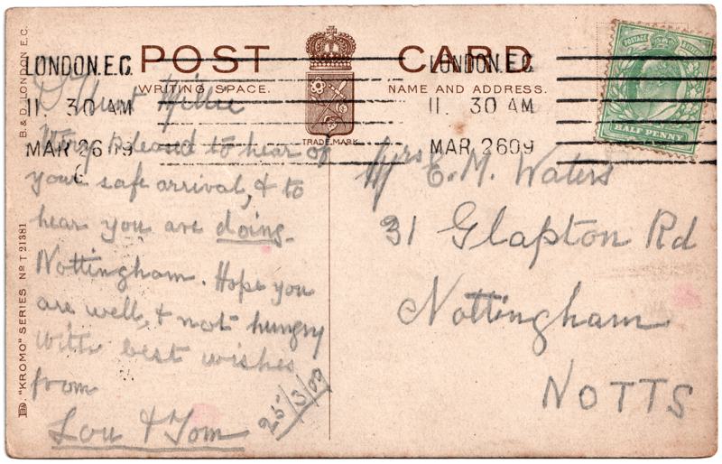 The reverse of an old postcard. The postcard is of Abingdon: The Bridge