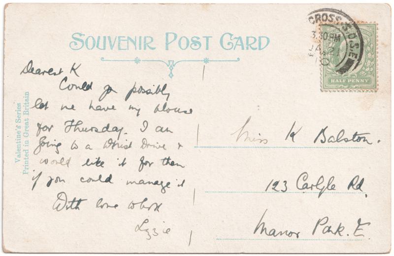 The reverse of an old postcard. The postcard is of Abingdon: The Bridge