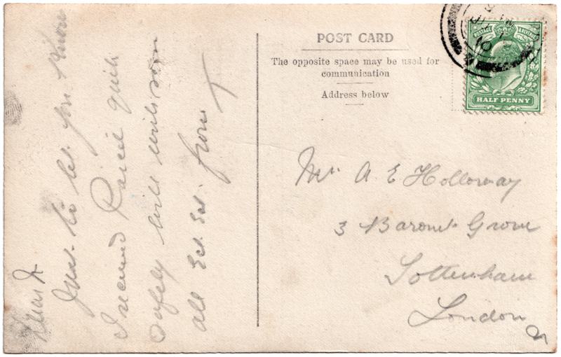 The reverse of an old postcard. The postcard is of Abingdon: Albert Park and Abingdon School