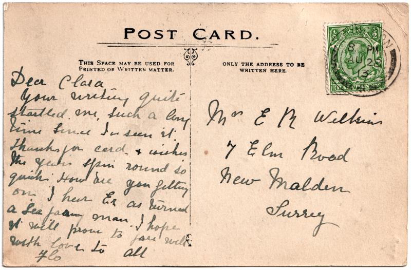 The reverse of an old postcard. The postcard is of Abingdon: n/a