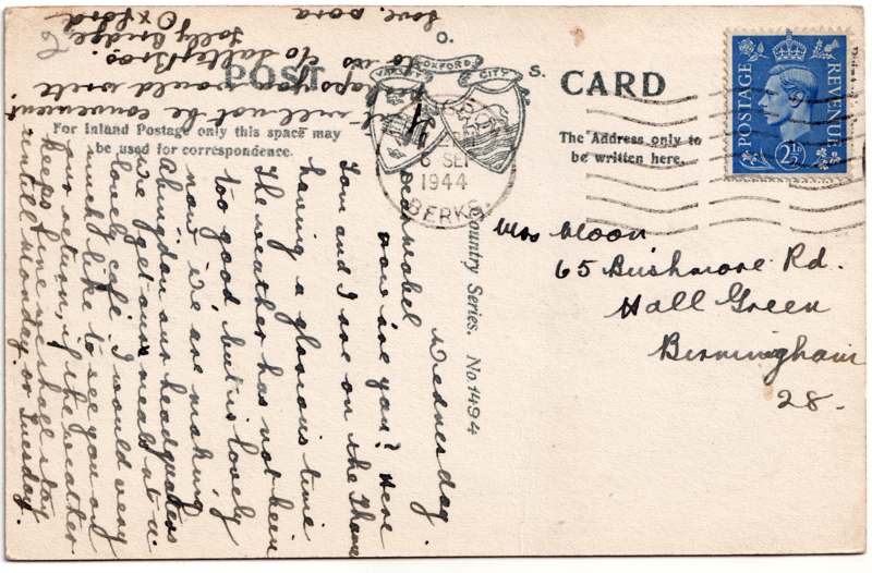 The reverse of an old postcard. The postcard is of Abingdon: Abingdon Lock