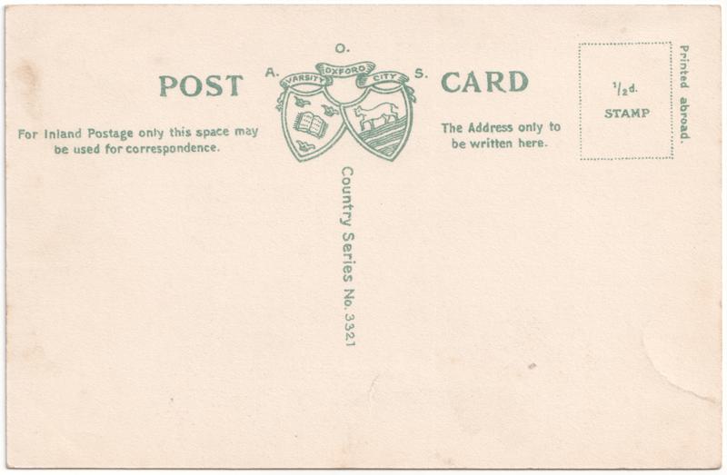 The reverse of an old postcard. The postcard is of Abingdon: St. Helen's Church and the Almshouses