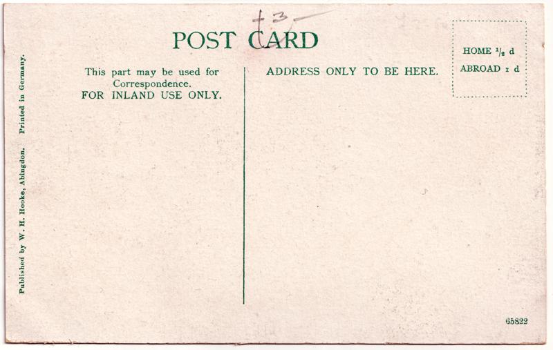 The reverse of an old postcard. The postcard is of Abingdon: Marketplace