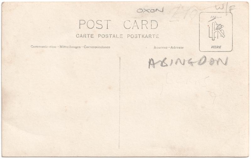 The reverse of an old postcard. The postcard is of Abingdon: Other local interest