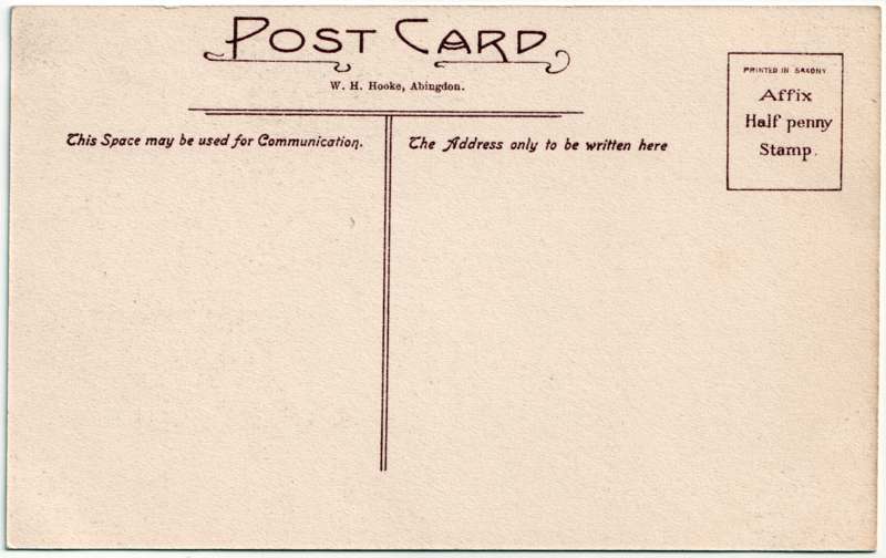 The reverse of an old postcard. The postcard is of Abingdon: Town Centre Streets