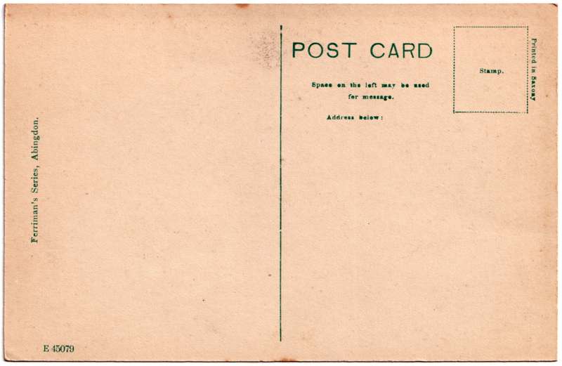 The reverse of an old postcard. The postcard is of Abingdon: St. Helen's Church