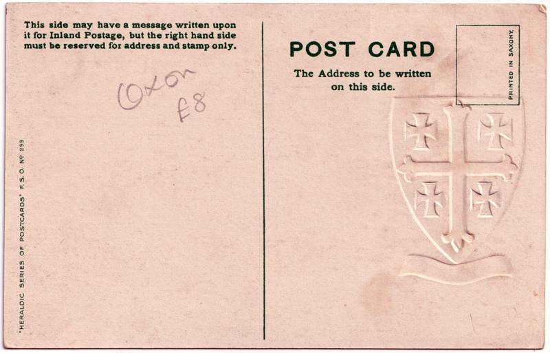 The reverse of an old postcard. The postcard is of Abingdon: Town Centre Streets