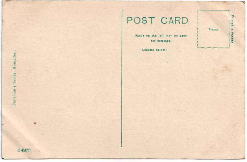 The reverse of an old postcard. The postcard is of Abingdon: St. Helen's Church and the Almshouses