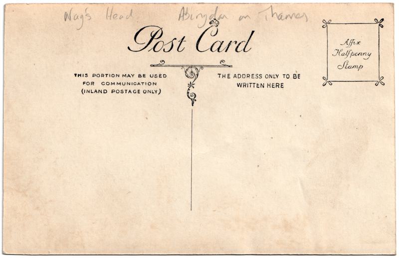 The reverse of an old postcard. The postcard is of Abingdon: The Bridge