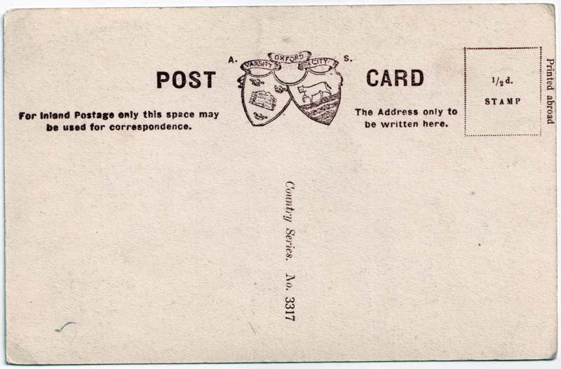 The reverse of an old postcard. The postcard is of Abingdon: Albert Park and Abingdon School