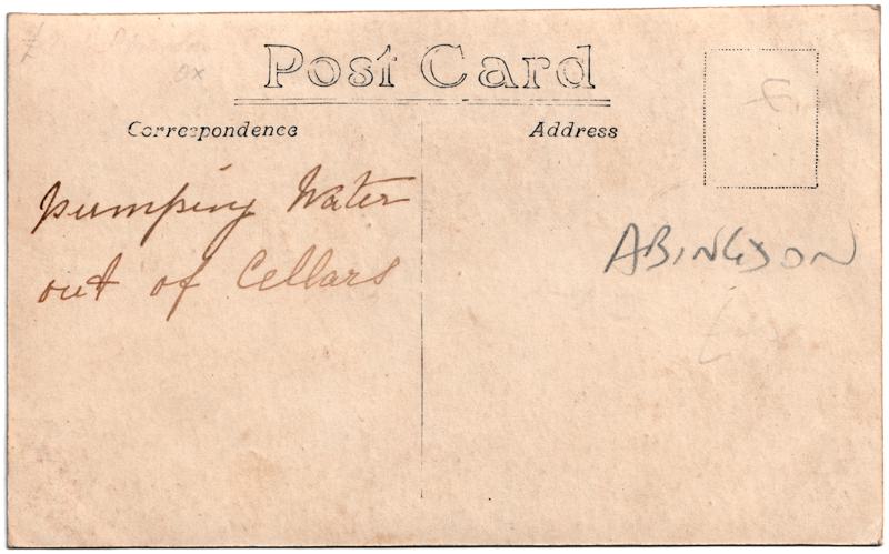 The reverse of an old postcard. The postcard is of Abingdon: Town Centre Streets