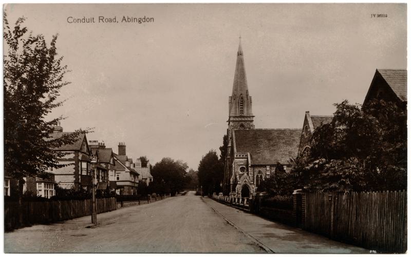 The front of an old postcard. The postcard is of Abingdon: Other Streets