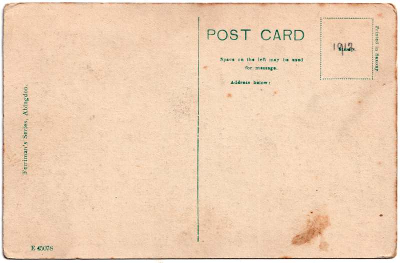 The reverse of an old postcard. The postcard is of Abingdon: St. Helen's from the Bridge