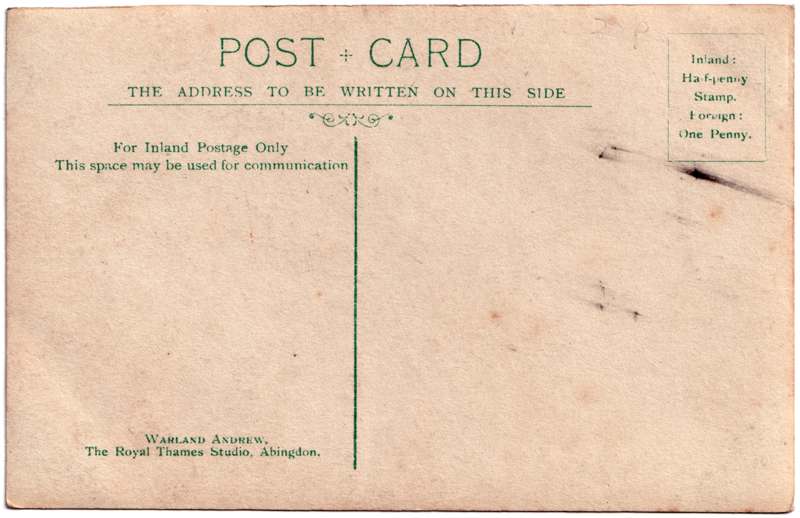 The reverse of an old postcard. The postcard is of Abingdon: Schools